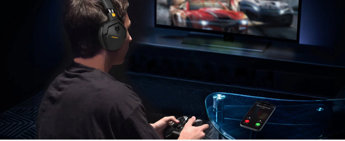 Casque de jeu sans fil NUBWO G06 avec microphone pour PS5, PS4, PC, mobile, commutateur, casque de jeu double Bluetooth 5.3 2,4 GHz