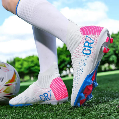 Chaussures de football professionnelles pour hommes/femmes, antidérapantes, à crampons FG, respirantes, chaussures d'entraînement à tige haute