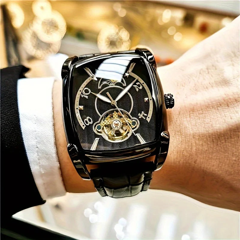 [Luxusní mechanické hodinky s tourbillonem] Lehké luxusní mechanické hodinky s tourbillonem pro muže – špičkový plně automatický model v módním „skeletovém“ stylu, ideální k profesionálnímu oblečení o