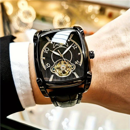 [Luxusní mechanické hodinky s tourbillonem] Lehké luxusní mechanické hodinky s tourbillonem pro muže – špičkový plně automatický model v módním „skeletovém“ stylu, ideální k profesionálnímu oblečení o