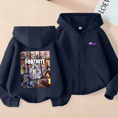 Giacca outdoor per bambini Cartoon FORTNITED per bambina e bambino, felpa cappotto, giacca a vento leggera di alta qualità, giacca autunnale con zip, abbigliamento top