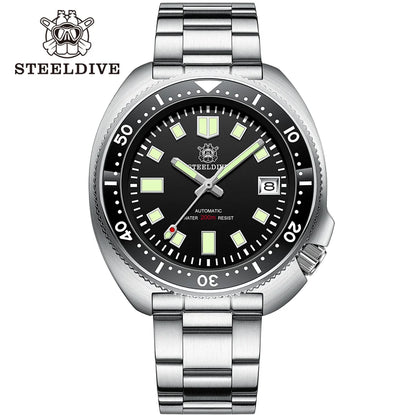 SD1970 Steeldive Brand Sunray Dial Milled Clasp Bracelet 44mm Case 200M Waterproof NH35 Turtle Men Dive Watch with Ceramic Bezel