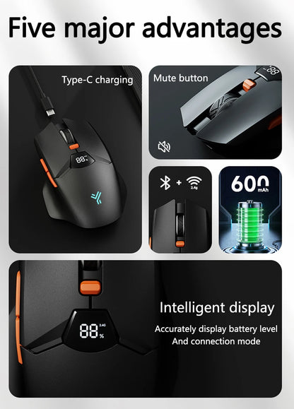 Warvank SX01 Wireless Gaming Mouse Smart Screen Display 6-speed DPI Adjustment 600mAh Rechargeable Silent Office Bluetooth Mouse