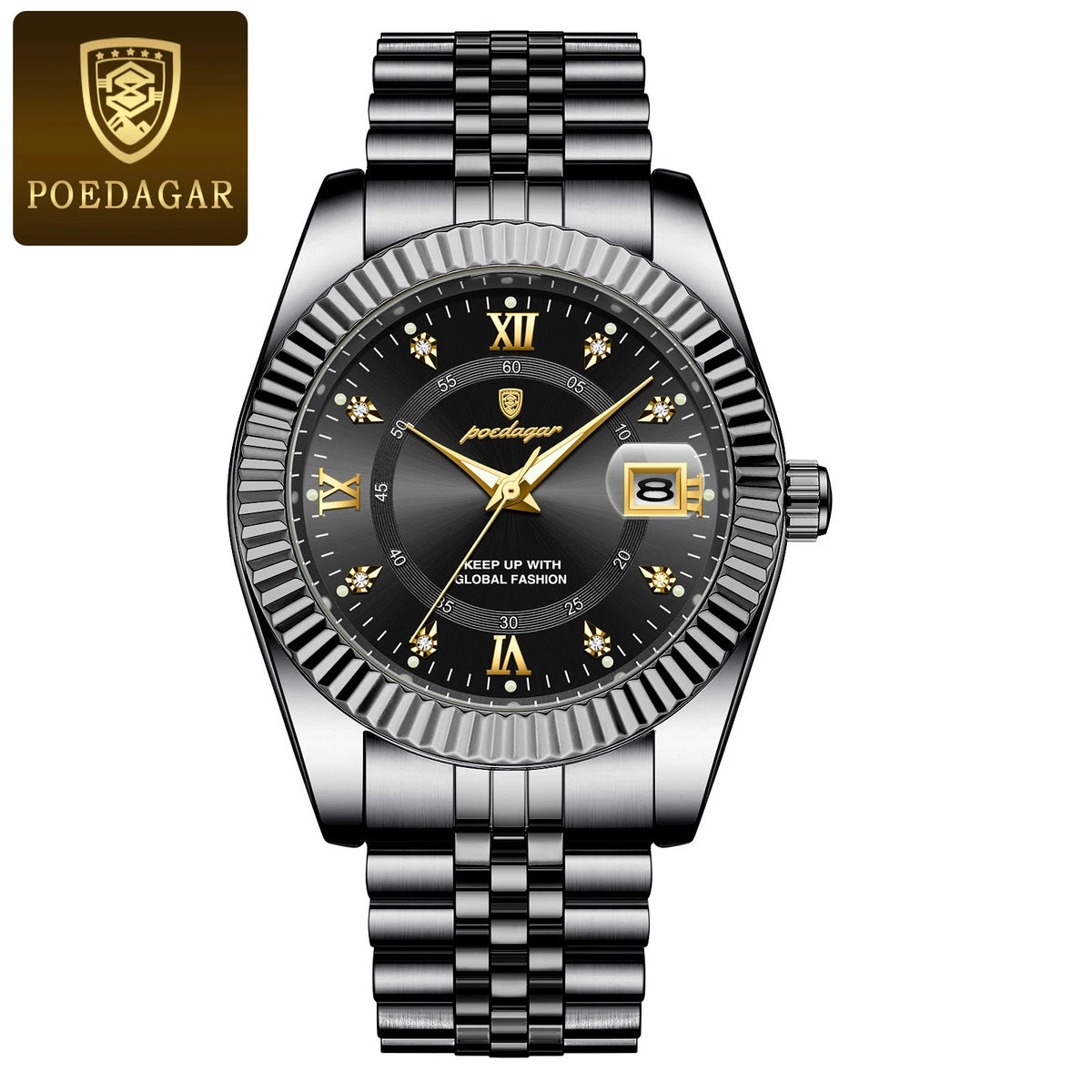 Montre pour homme POEDAGAR – Modèle de luxe, étanche, en acier inoxydable, avec affichage luminescent, style militaire, fonction date, mouvement à quartz, idéale pour le travail ou les occasions professionnelles.