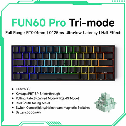MONSGEEK FUN60 PRO&MAX HE Mechanische Tastatur mit Magnetschaltern, 60% kabellose Gaming-Tastatur, Rapid Trigger, 8K ARGB, Custom-Tastatur