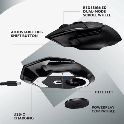 Logitech G502 X Lightspeed Gaming Mouse LIGHTFORCE Hybrid Optical-Mechanical Switches HERO 25K Gaming Sensor Compatible With PC