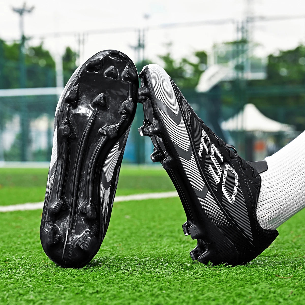 Unisex AG FG Soccer Shoes PU Woven Fabric Upper TPU Shockproof Sole Wear Resistant Anti-slip Teenager Competition Sneakers