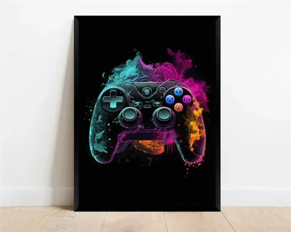 Pop Neon Video Game Character Poster Gamepad Headphones Football Basketball Canvas Print Wall Art Decor Gaming Room Decoration