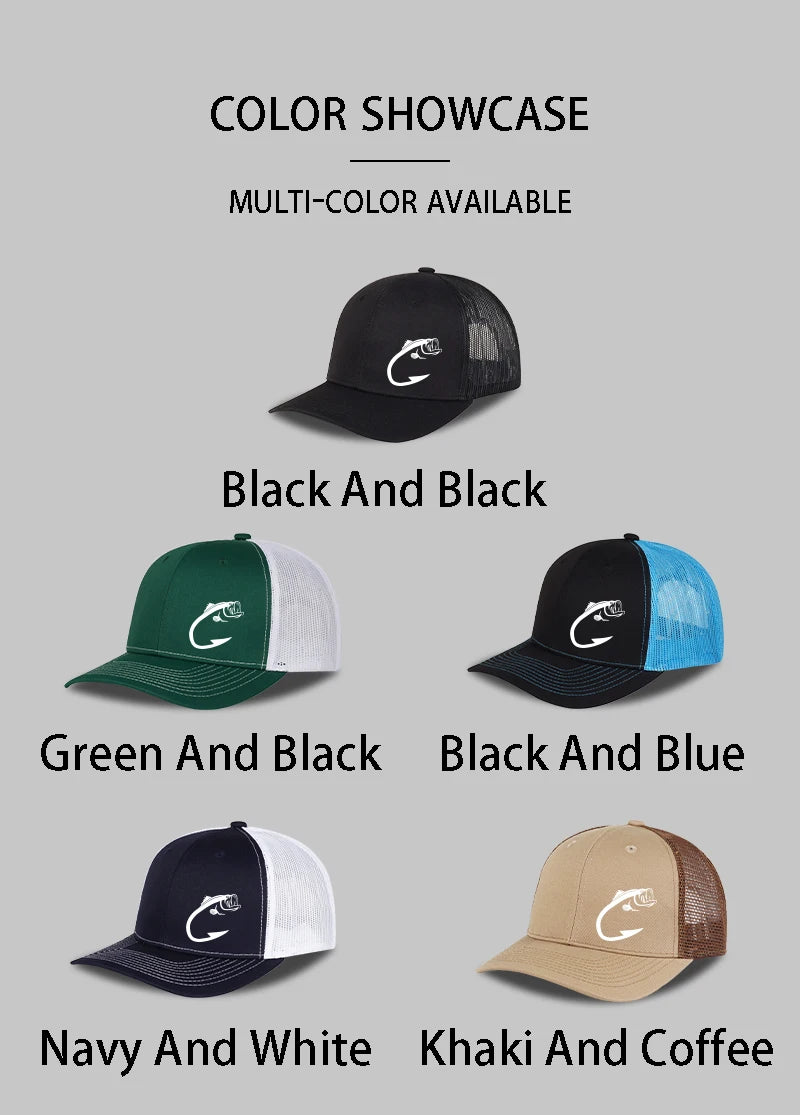 Trucker-Cap mit Bass-Fischhaken-Print, verstellbar, Unisex, Mesh, für Angelfans, Sonnenhut