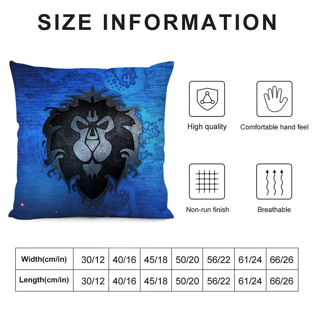 Warcrafts of World W-WOW Game Pillow Case Plush Fabric Soft Double Sided Print Sofa Cushion Cover Throw Pillow Covers