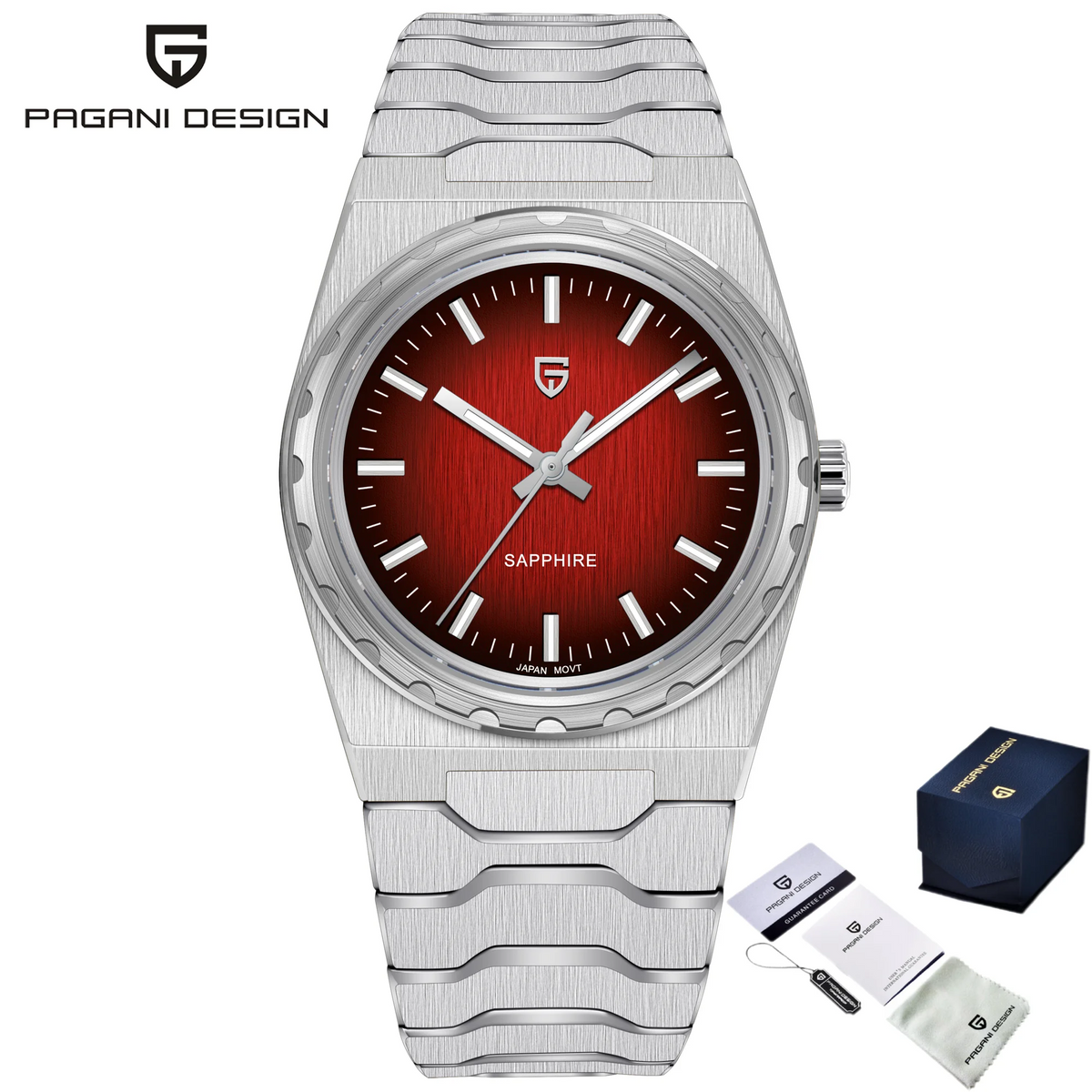 Montre pour homme de luxe PAGANI DESIGN – Édition limitée, verre saphir, cadran rouge, acier inoxydable, étanche – PDYS020
