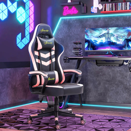 Vinsetto swing Gaming chair with height adjustable pink headrest