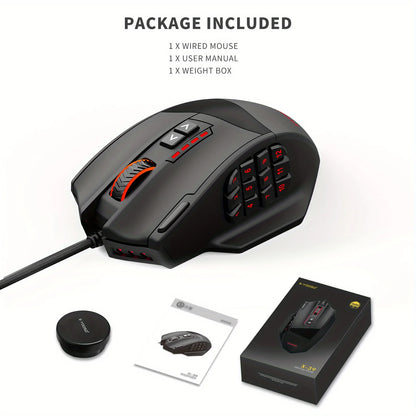 E-YOOSO X-39 Programmable Gaming Mouse, Wired RGB Mouse with 18 Buttons, 8 Removable Weights, 5 DPI, Ergonomic Grip for Computer