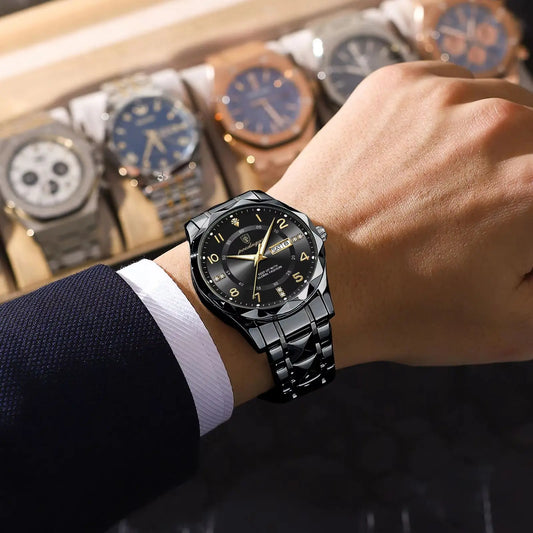 Montre homme POEDAGAR Fashion Luxury, étanche, lumineuse, à quartz, bracelet en acier inoxydable, date et jour de la semaine, style décontracté.