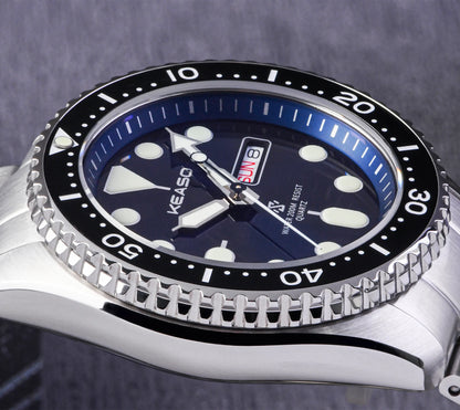 KEASO Top Men's Dive Watch C3 Super Luminous 316L Solid Steel 20Bar Waterproof Sapphire Mirror MIYOTA 2035 Quartz Movement Watch