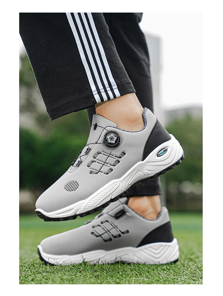 Professional Golf Shoes with Rotary Lock Buckle, Breathable, Shock-Absorbing, Non-Slip, Comfortable Support for Golf Course Swing Movements, Men's Casual Sports Shoes