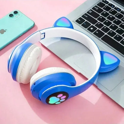 Flash Light Cute Cat Ears Wireless Headphone with Mic Control LED Kid Girl Stereo Music Helmet Phone Bluetooth Headset Gift