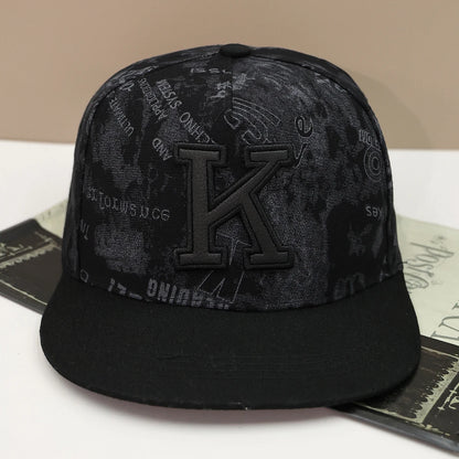 1pc K letter embroidered hip-hop baseball cap with sun visor and flat brim cap