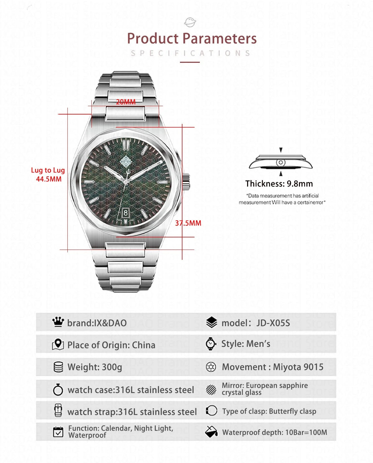 IX&DAO 2026 New Warrior 37mm Men's Automatic Mechanical Watch Miyota 9015 Top Sapphire BGW-9 Stainless Steel Waterproof 10Bar