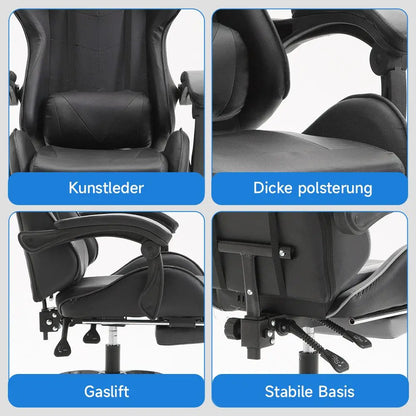 Ergonomic gaming chair, office chair, height adjustable,PU leather computer chair, with headrest and lumbar support, 360° swivel