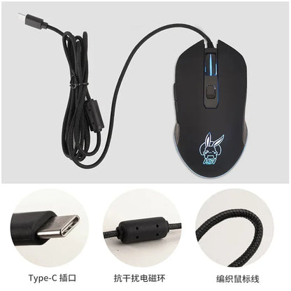 Ratón luminoso de colores con silencio USB-C para portátil Type-C, ratón gaming
