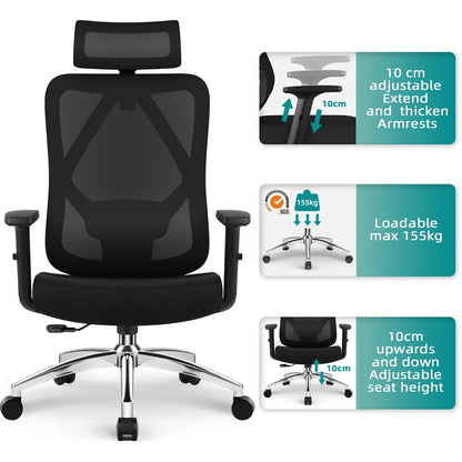 Daccormax Ergonomic Office Chair, Mesh Desk Chair Adjustable Lumbar Support, Swivel Tilt Wheels for Home Office Gaming
