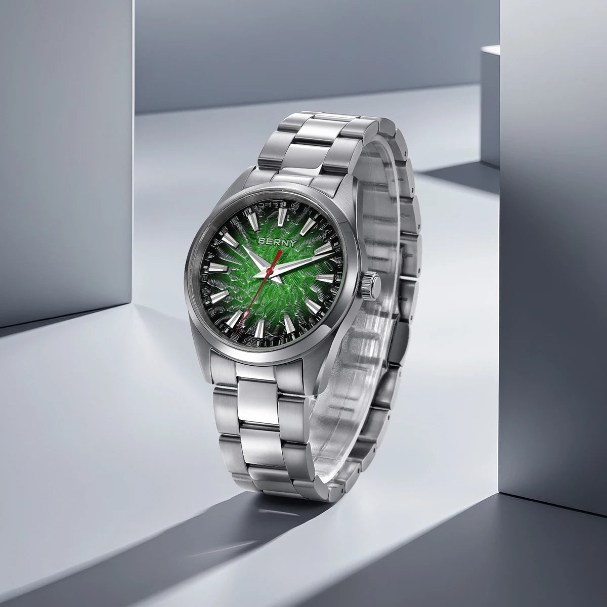 Reloj para hombre BERNY – Reloj de cuarzo, cristal de zafiro, agujas luminiscentes, resistente al agua hasta 10 ATM, fabricado íntegramente en acero inoxidable – Estilo elegante y desenfadado, ideal para el día a día o para ocasiones profesionales