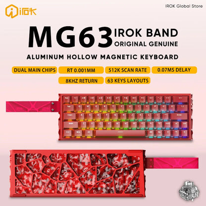 IROK MG63 Hollow Aluminium Gaming Magnetic Mechanical Keyboard 60% RT0.001mm 8KHz 0.07ms 512K RGB Hot Swap Wired Gamer Keyboard