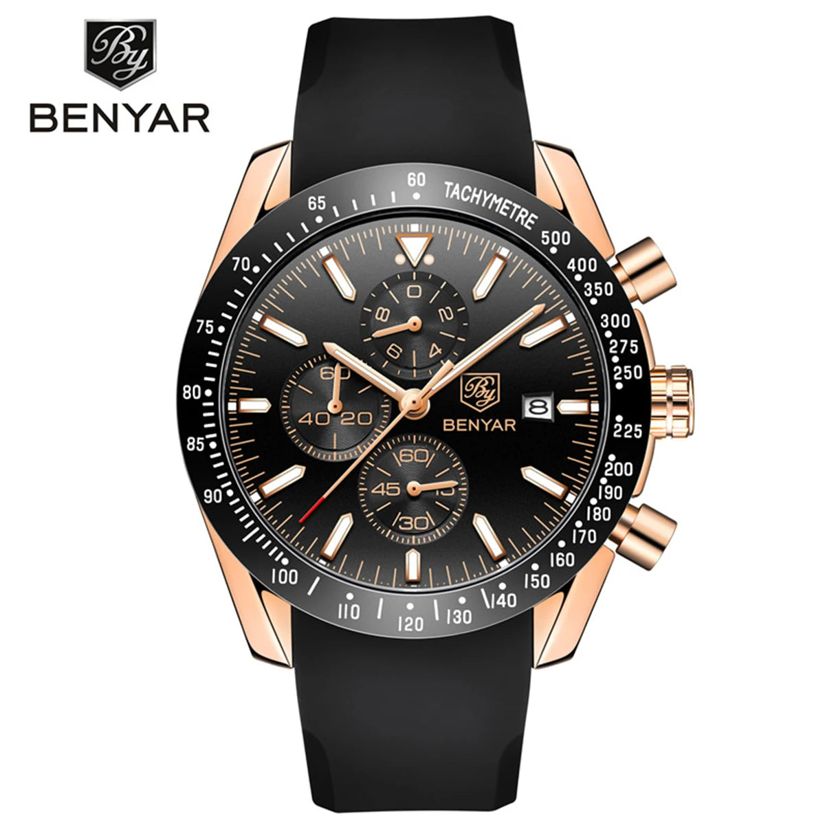 Relojes de lujo para hombre BENYAR: relojes de pulsera de cuarzo con correa de piel, resistentes al agua hasta 30 m, estilo deportivo.