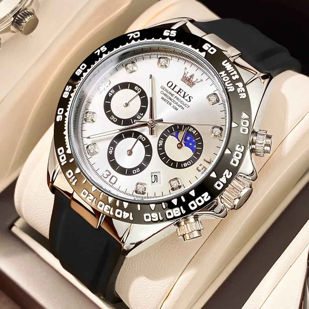 Reloj para hombre OLEVS: reloj de cuarzo de lujo, resistente al agua y luminiscente, con cronógrafo y indicador de fecha. Reloj deportivo para hombre de una gran marca.