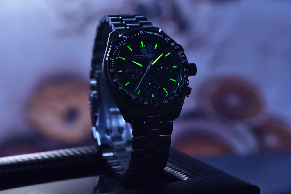 Reloj PAGANI DESIGN Moon: cronógrafo de cuarzo de lujo para hombre, estilo deportivo, cristal de zafiro con tratamiento antirreflectante, esfera luminiscente