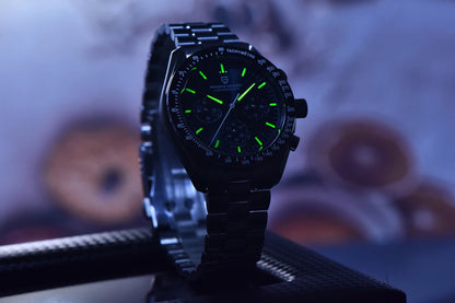 Reloj PAGANI DESIGN Moon: cronógrafo de cuarzo de lujo para hombre, estilo deportivo, cristal de zafiro con tratamiento antirreflectante, esfera luminiscente