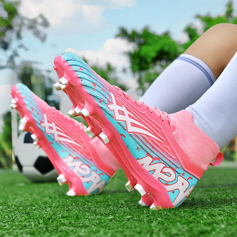 Chaussures de football pour hommes et femmes, chaussures de sport à crampons longs, idéales pour les étudiants, les matchs et l'entraînement.