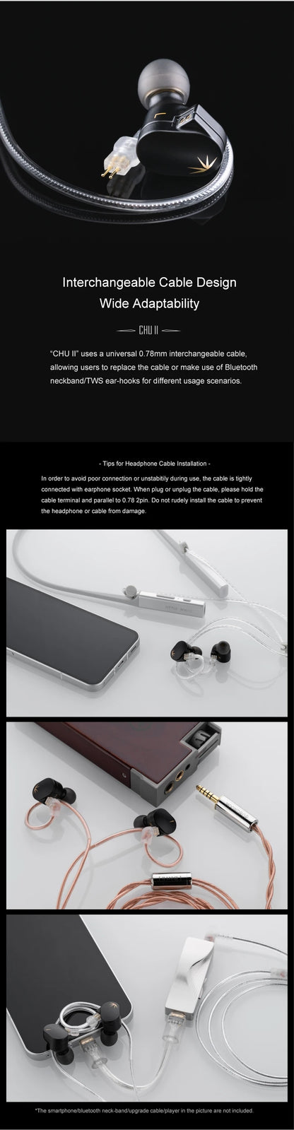 Moondrop CHU II Dynamic Driver In-ear Headphone CHU2 Monitor IEM Earphone CHU II 3.5mm Earbud With Detachable 0.78mm cable