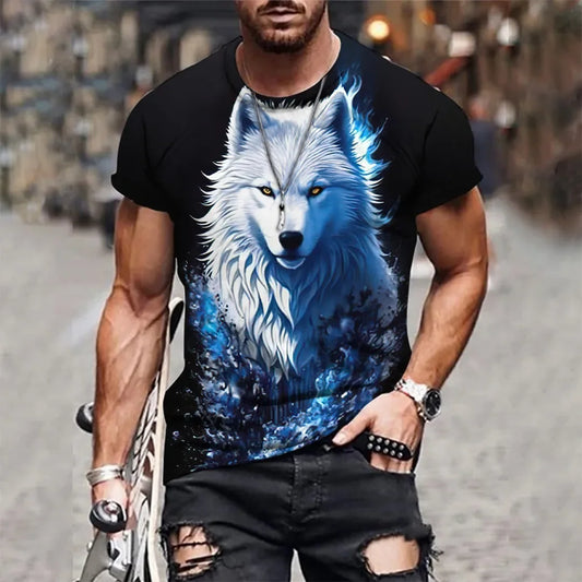 New Retro Style 3D Wolf Print Men's T-shirt Summer Daily Men's Casual T Shirt Outdoor Street Men Fashion Street Short Sleeve Tee
