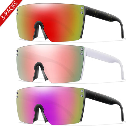 3 Pairs Fishing Sunglasses Men and Women Square Oversize Windproof Shades with UV Protection for Outdoor Cycling Hiking