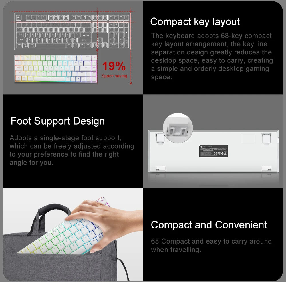 E-YOOSO Z686 RGB USB 60% Mini Slim Mechanical Gaming Wired Keyboard Red Switch 68 Keys Russian Brazilian Portuguese for Compute