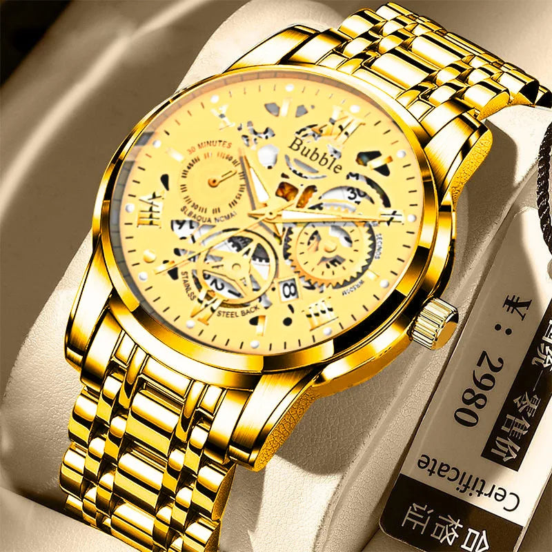 Reloj para hombre UTHAI L93: estilo moderno, lujo asequible y versátil; mecanismo de cuarzo, pantalla luminiscente, resistente al agua, esfera calada con números romanos.