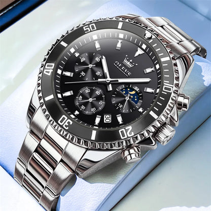 Montre OLEVS pour homme, marque de luxe, montre militaire à quartz dorée, étanche, date lumineuse, boîtier en acier inoxydable.