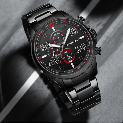 Montre pour homme CRRJU – Chronographe de luxe, grand cadran, acier inoxydable, étanche, avec affichage de la date