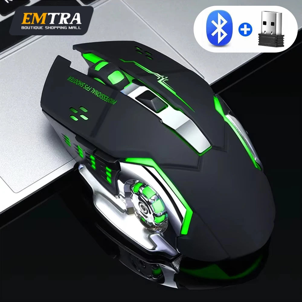 EMTRA Bluetooth Wireless Mouse 2.4G USB Mechanical Backlight Silent Mouse Rechargeable Gaming Mouse Laptop Computer Accessories