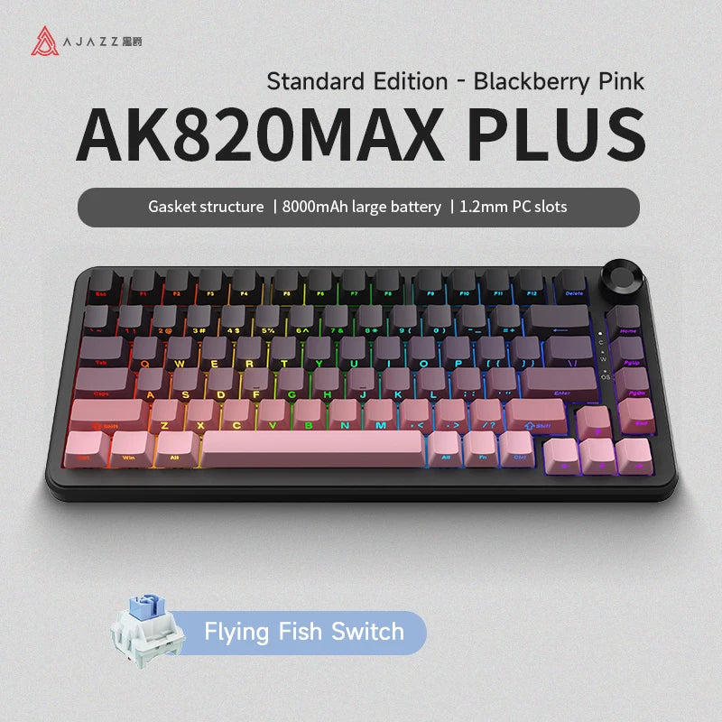 AJAZZ AK820 MAX PLUS Tri-mode TFT Screen Gaming Keyboard 8000mAH dual system hot swap FR4/PC Plate Volume Knob
