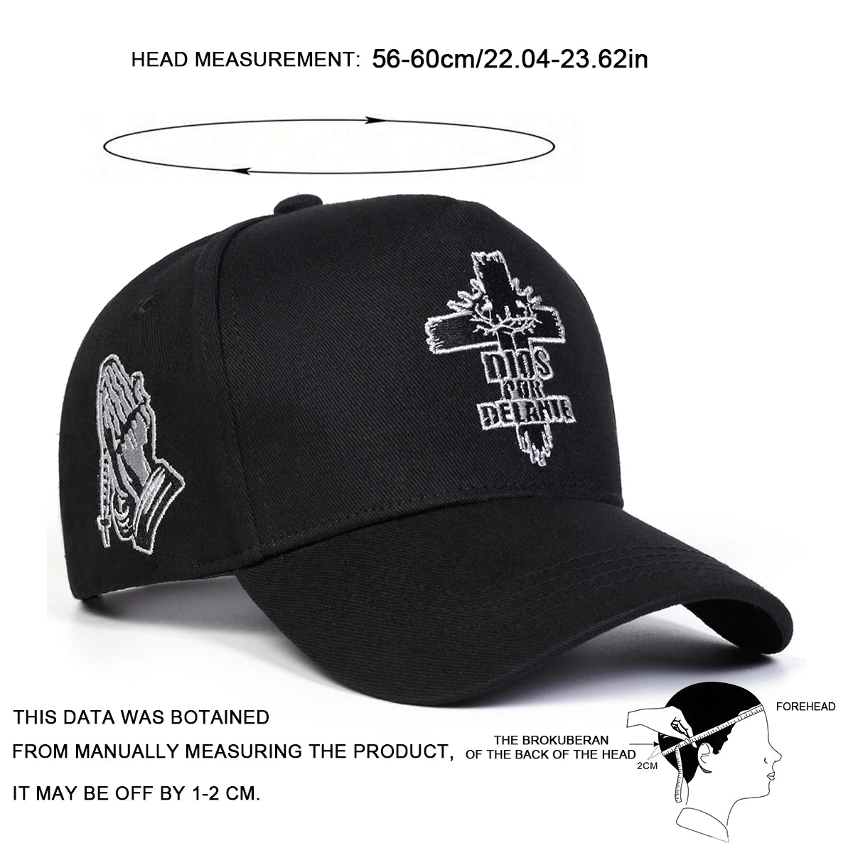 Unisex DIOS POR DELANTE Baseballkappen mit Kreuzstickerei – Frühjahr/Herbst – Outdoor – verstellbar – Freizeitmützen – Sonnenschutzhut – Sportmütze