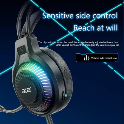 Acer Gaming Headphones with Mic 7.1 Stereo Virtual Surround LED Light Bass Earphone Headsets Gamer for Computer PC Gamer OHW303