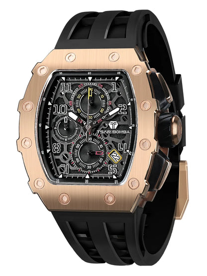 TSAR BOMBA Watch for Men Luxury Brand Tonneau Design Waterproof Clock Stainless Steel Wristwatch Fashion Rectangle Mens Watch