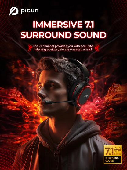 Picun G2 Wireless Gaming Headset Bluetooth 5.3 2.4G Headphones 7.1 Surround 5ms Low Latency ENC Mic for PC PS4 PS5 Phone Switch