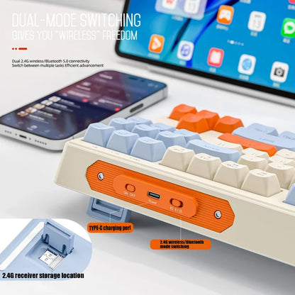 M87 Wireless Bluetooth Dual Mode Keyboard, Mechanical Feeling Gaming Gaming Office Mute PBT Ball Cap Rainbow Light