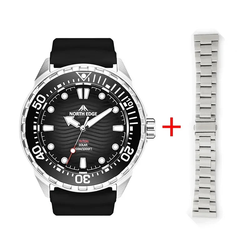 New NORTH EDGE 2026 New TRITON Solar Powered Dive Watch Men Luxury Quartz Watches for Men 316L Stainless Steel Case Waterproof 3