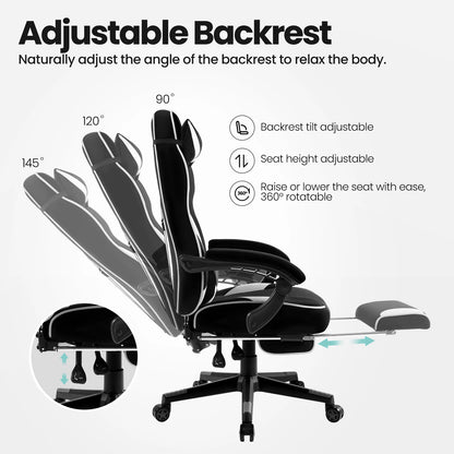 WOLTU Racing Gaming Chair Swivel Desk Office Computer Chair Sports Seat with Headrest Lumbar Cushion Footrest Gamer Chair