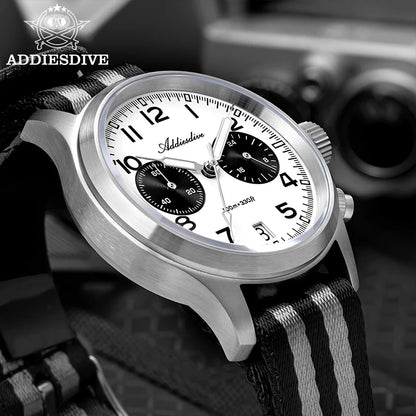 ADDIESDIVE 2025 New Panda Eye Men's Watches Retro Luxury VK64 Quartz Watch For Men Sport Chronograph 100M Waterproof Luminous